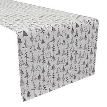 Table Runner, 100% Cotton, 16x90", Christmas Tree Doodles