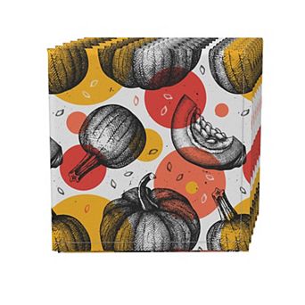 Napkin Set, 100% Polyester, Set of 4, 18x18", Pumpkins and Autumn Dots