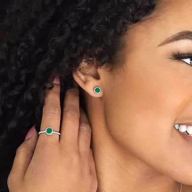Boston Bay Diamonds Sterling Silver Lab-Grown Emerald Rope Halo Stud Earrings