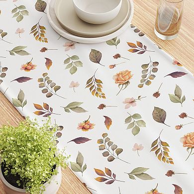 Table Runner, 100% Cotton, 16x108", Falling Leaves & Flowers