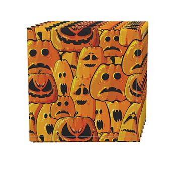Napkin Set, 100% Polyester, Set of 4, 18x18", Pumpkin Ghost Faces
