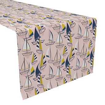 Table Runner, 100% Cotton, 16x90", Sailboats Pink