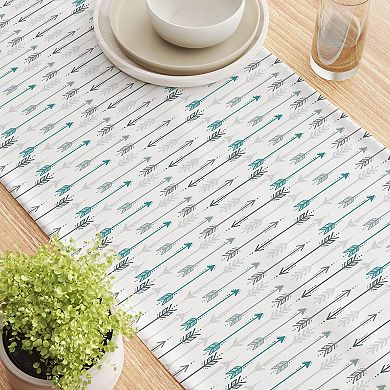 Table Runner, 100% Cotton, 16x108", Grey & Blue Arrows