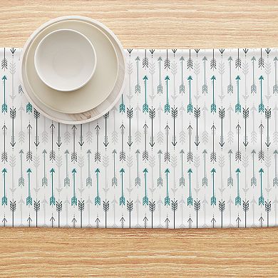 Table Runner, 100% Cotton, 16x108", Grey & Blue Arrows