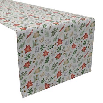 Table Runner, 100% Cotton, 16x72", Christmas Plants & Flowers