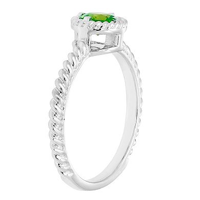 Boston Bay Diamonds Sterling Silver Lab-Grown Emerald Rope Halo Stacking Ring