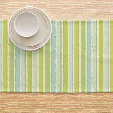 Table Runner, 100% Cotton, 16x90", Green Stripes & Ink Splatter