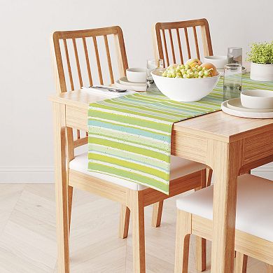 Table Runner, 100% Cotton, 16x90", Green Stripes & Ink Splatter