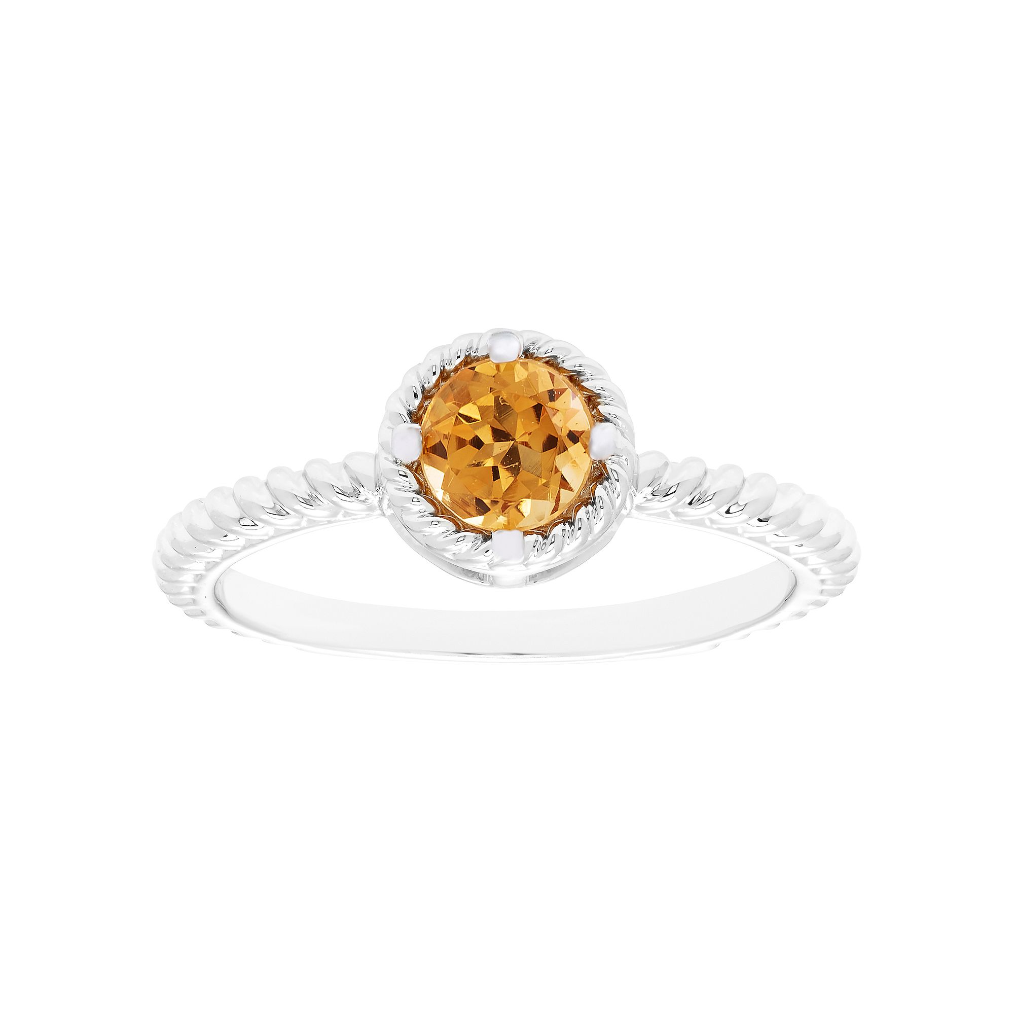 Boston Bay Diamonds Sterling Silver Genuine Citrine Rope Halo Stacking Ring