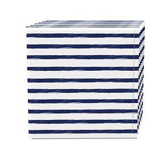 Napkin Set, 100% Polyester, Set of 4, 18x18", Navy brush Stroke Stripe