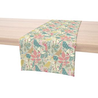 Table Runner, 100% Polyester, 14x108", Decorated Birds & Flowers