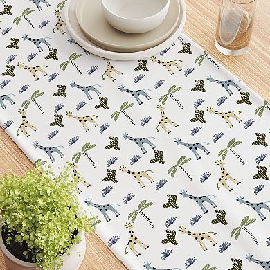 Table Runner, 100% Cotton, 16x108", Giraffe Wild Life