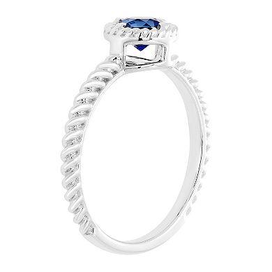 Boston Bay Diamonds Sterling Silver Lab-Grown Blue Sapphire Rope Halo Stacking Ring