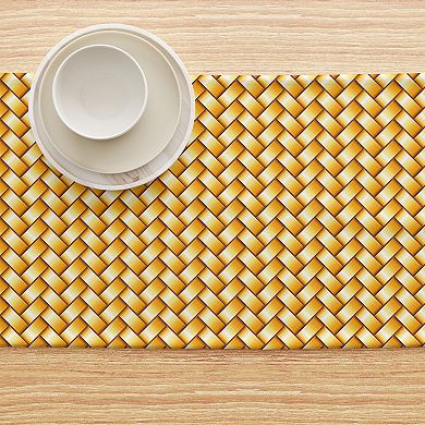Table Runner, 100% Polyester, 12x72", Gold Shine Basketwork