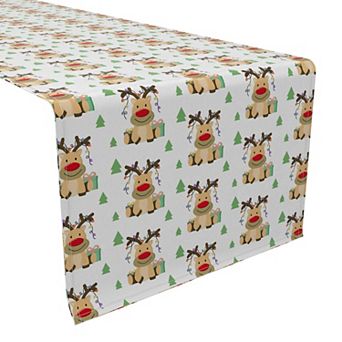 Table Runner, 100% Cotton, 16x108", Cartoon Christmas Deer