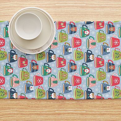 Table Runner, 100% Cotton, 16x90", Holiday Hot Cocoa Mugs