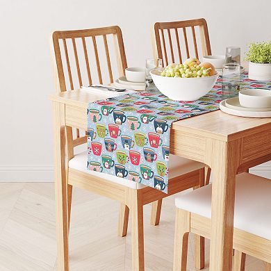 Table Runner, 100% Cotton, 16x90", Holiday Hot Cocoa Mugs