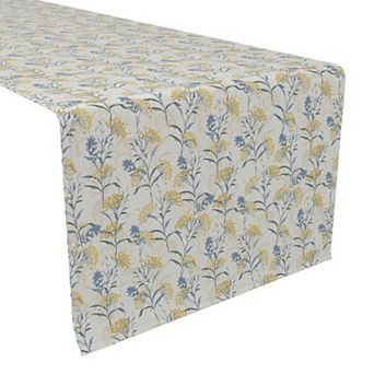 Table Runner, 100% Cotton, 16x108", Yellow Berries with Flowers
