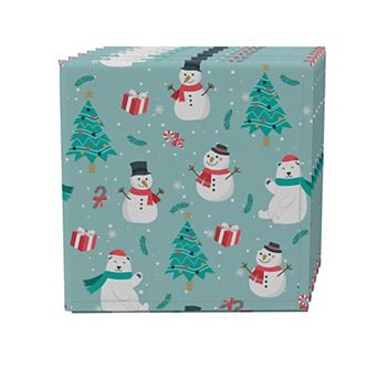 Napkin Set of 4, 100% Cotton, 20x20", Holiday Snowmen and Polar Bears