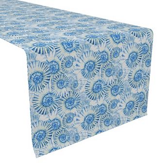 Table Runner, 100% Cotton, 16x90", Coastal Watercolor Shells