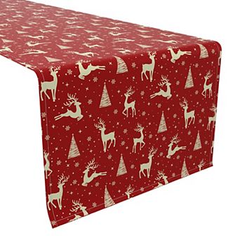 Table Runner, 100% Cotton, 16x90", Golden Reindeer & Christmas Trees