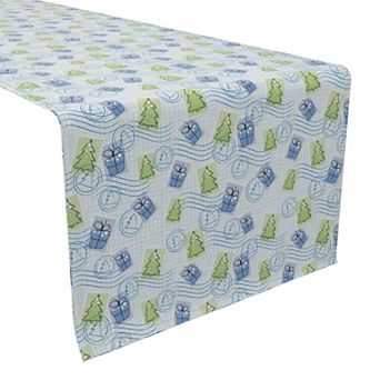 Table Runner, 100% Cotton, 16x90", Holiday Postage Stamps