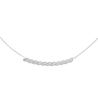 Boston Bay Diamonds Sterling Silver 1/8 Carat T.W. Diamond & Lab-Grown White Sapphire Twisted Bar Necklace