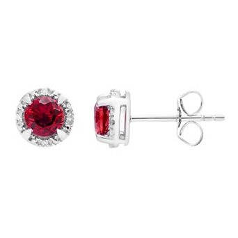 Boston Bay Diamonds Sterling Silver Diamond Accent & Lab-Grown Ruby Halo Stud Earrings