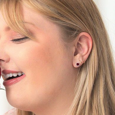 Boston Bay Diamonds Sterling Silver Diamond Accent & Lab-Grown Ruby Halo Stud Earrings