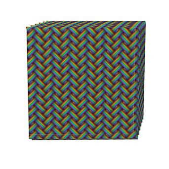 Napkin Set, 100% Polyester, Set of 4, 18x18", Rainbow Herringbone Weave