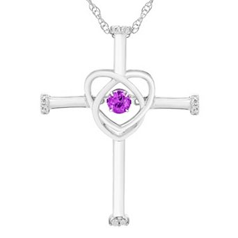 Boston Bay Diamonds Brilliance in Motion Lab-Grown Alexandrite & Genuine White Diamond Sterling Silver Cross Pendant