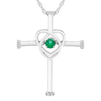Boston Bay Diamonds Sterling Silver Diamond Accent & Lab-Grown Emerald Cross Pendant Necklace