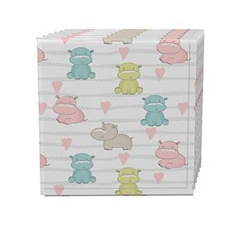 Napkin Set of 4, 100% Cotton, 20x20", Pastel Hippos