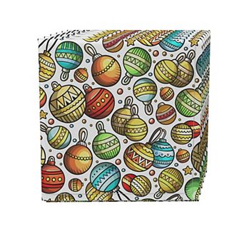 Napkin Set, 100% Polyester, Set of 4, 18x18", Christmas Cartoon Celebration