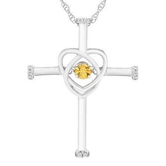 Boston Bay Diamonds Sterling Silver Genuine Citrine & Diamond Accent Cross Pendant Necklace