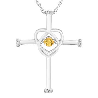 Boston Bay Diamonds Sterling Silver Genuine Citrine & Diamond Accent Cross Pendant Necklace