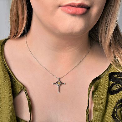 Boston Bay Diamonds Sterling Silver Genuine Citrine & Diamond Accent Cross Pendant Necklace