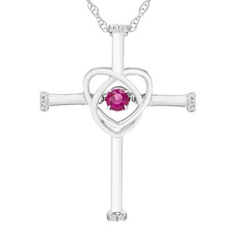 Boston Bay Diamonds Sterling Silver Lab-Grown Ruby & Diamond Accent Cross Pendant Necklace