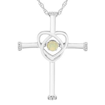 Boston Bay Diamonds Sterling Silver Genuine Opal & Diamond Accent Cross Pendant Necklace