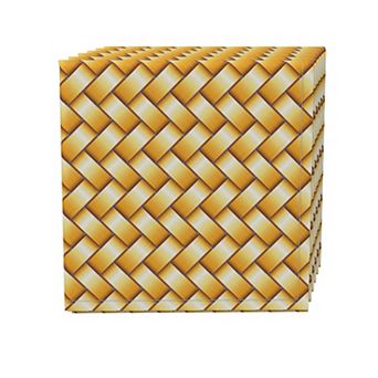 Napkin Set, 100% Polyester, Set of 4, 18x18", Gold Shine Basketwork