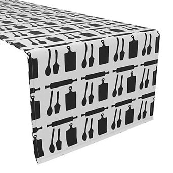 Table Runner, 100% Polyester, 12x72", Kitchen Icons Black