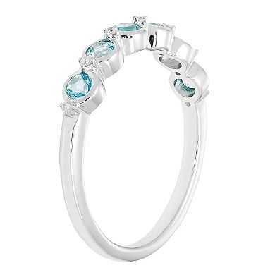 Boston Bay Diamonds Sterling Silver 1/10 Carat T.W. Diamond & Blue Topaz Stacking Ring