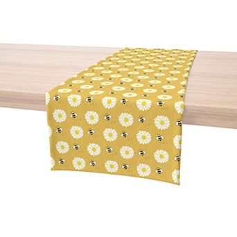 Table Runner, 100% Polyester, 14x108", Bumble Bees & Daisies