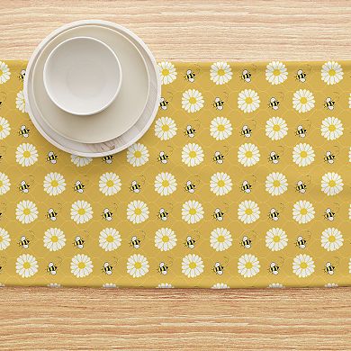 Table Runner, 100% Polyester, 14x108", Bumble Bees & Daisies