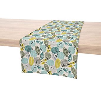 Table Runner, 100% Cotton, 16x72", Hand Drawn Abstract Leaves