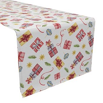Table Runner, 100% Cotton, 16x90", Christmas Gifts Illustration