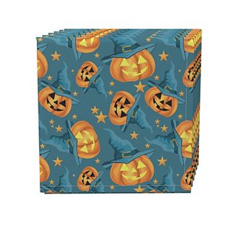 Napkin Set, 100% Polyester, Set of 4, 18x18", Pumpkin Witch Hat and Stars