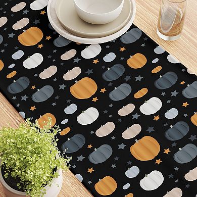 Table Runner, 100% Cotton, 16x90", Halloween Pumpkin and Stars