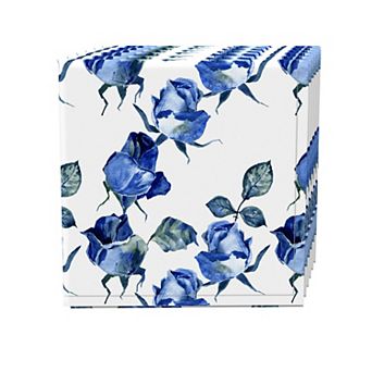 Napkin Set, 100% Polyester, Set of 4, 18x18", Blue Watercolor Roses