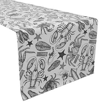 Table Runner, 100% Cotton, 16x72", Seafood Skectch
